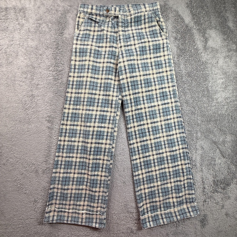 Vintage 70s Wide Leg Corduroy Plaid Pants 30x32 Blue Cheap Jeans Scoville Zipper